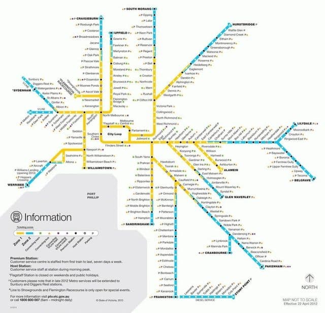 Mapa da estação de metrô de Melbourne
