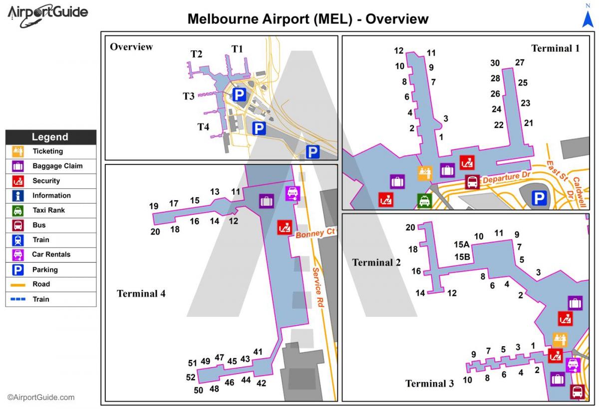 Mapa do terminal do aeroporto de Melbourne