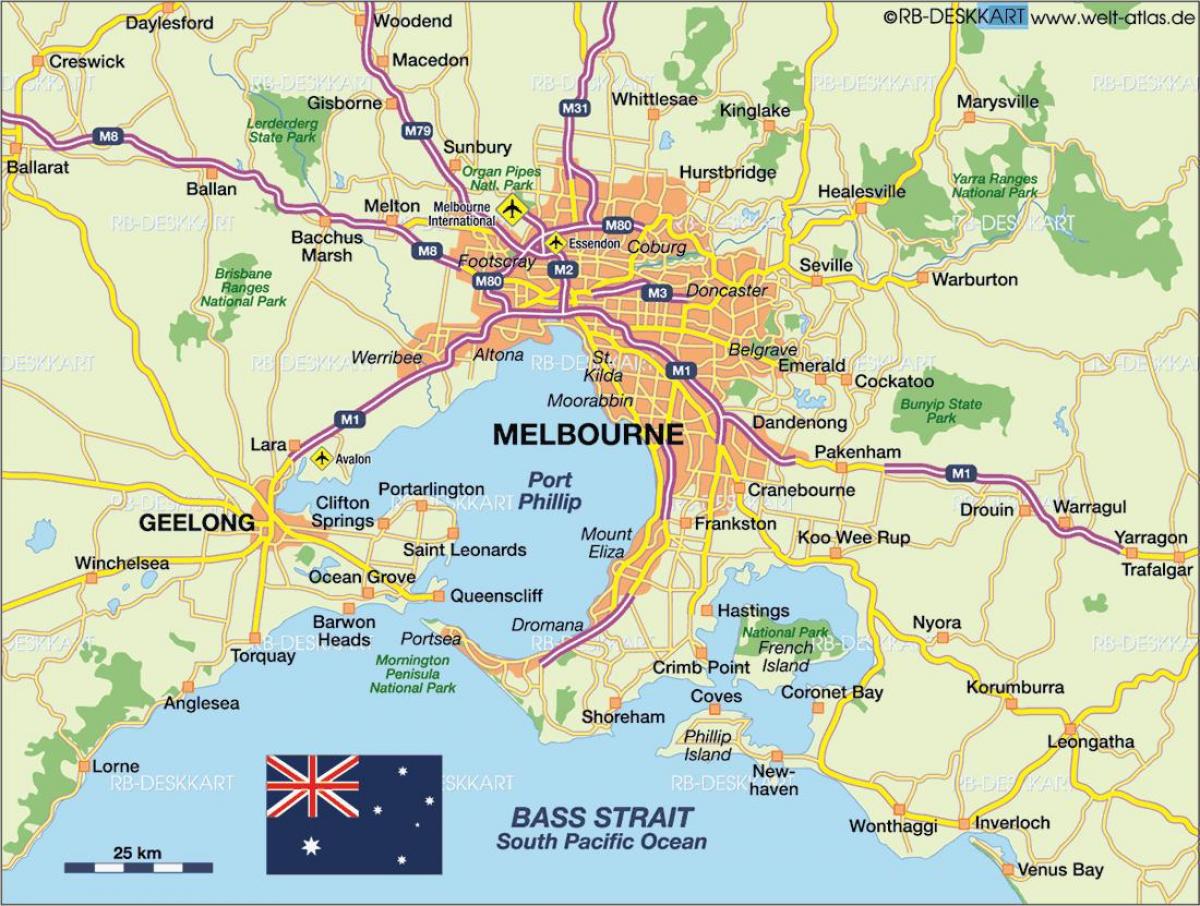Mapa dos aeroportos de Melbourne
