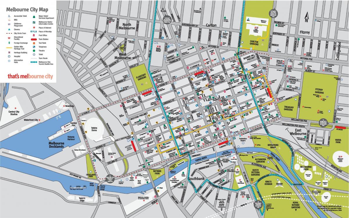 Mapa do centro da cidade de Melbourne