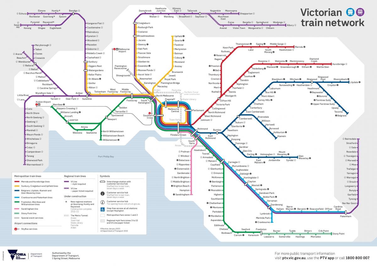 Mapa das estações ferroviárias de Melbourne