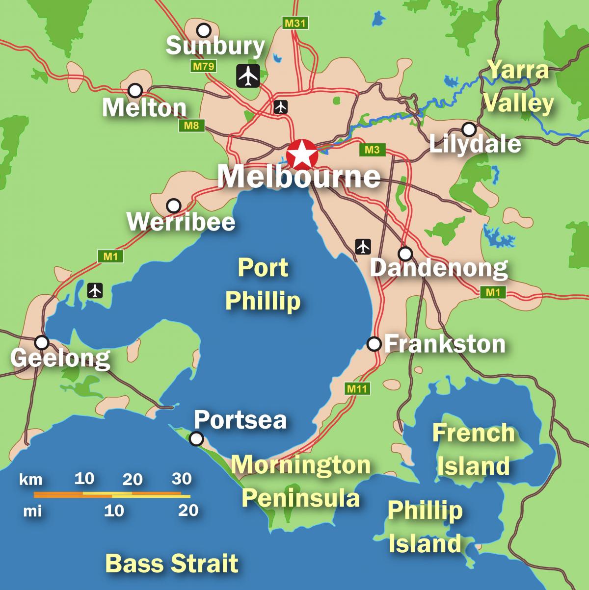 Mapa da cidade de Melbourne