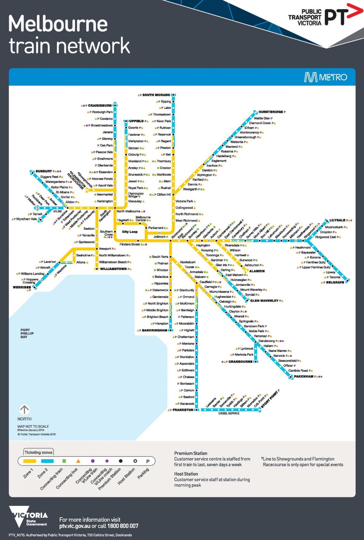 Mapa das estações do metrô de Melbourne
