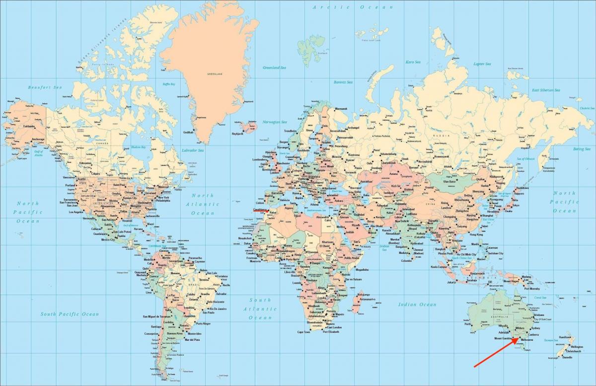 Localização de Melbourne no mapa do mundo