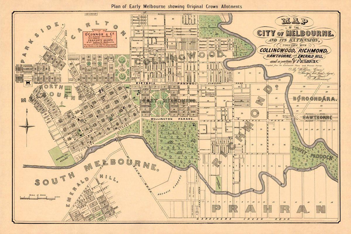 Mapa antigo de Melbourne