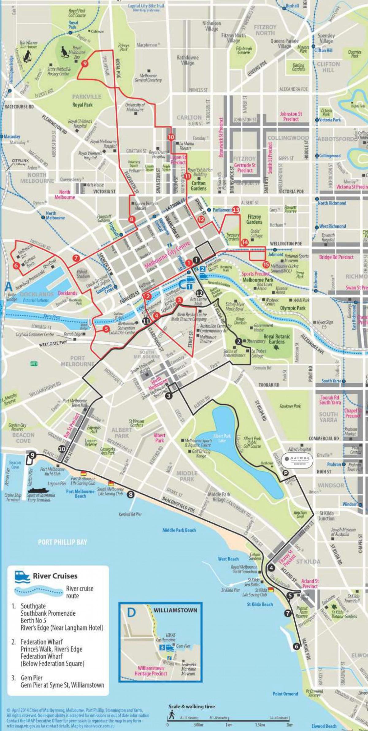 Mapa de Melbourne Hop On Hop Off Bus tours