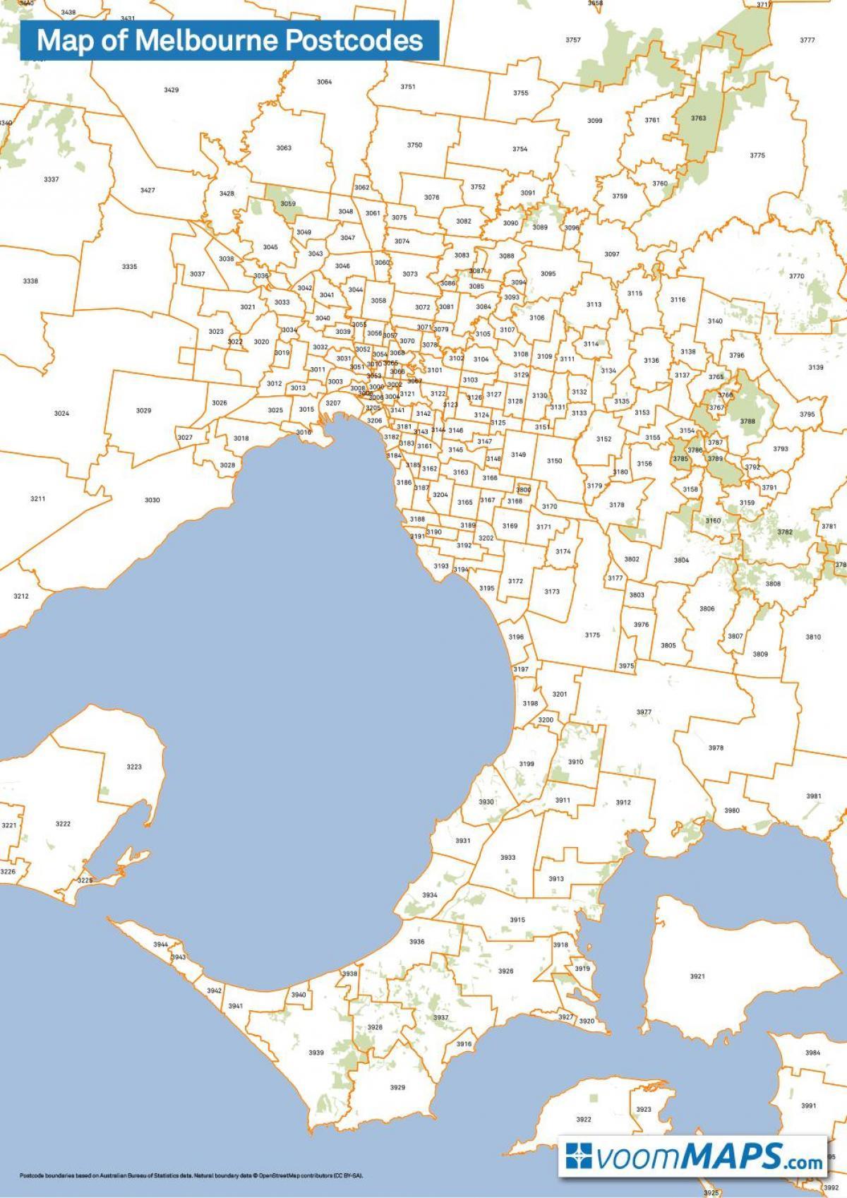 Mapa de códigos postais de Melbourne